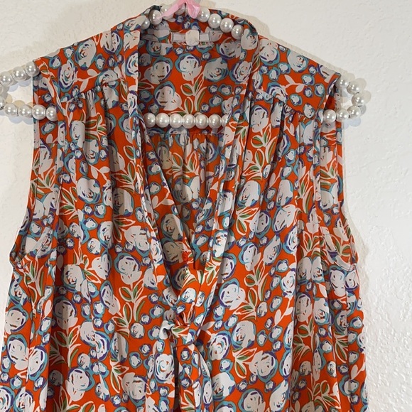 Pleione Crepe Tie Neck Blouse Floral Sleeveless - Picture 3 of 8